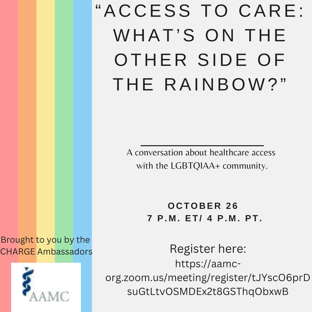 Image of a rainbow, overlay with text, inviting people to the CHARGE Ambassador Happy Hour event on Oct 26, 4 pm PST / 7 pm EST